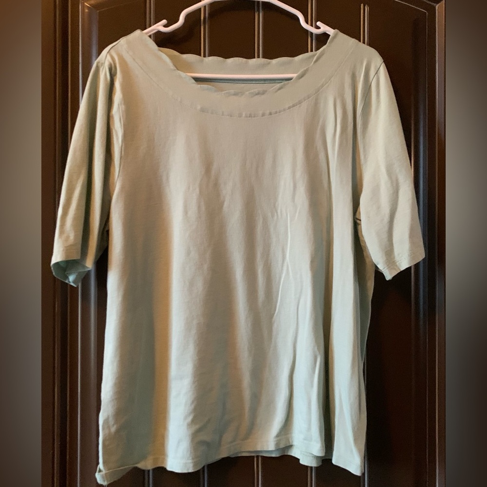 Talbots Scalloped Scoop Neck Short Sleeve Women’s Pima Cotton Top, XL